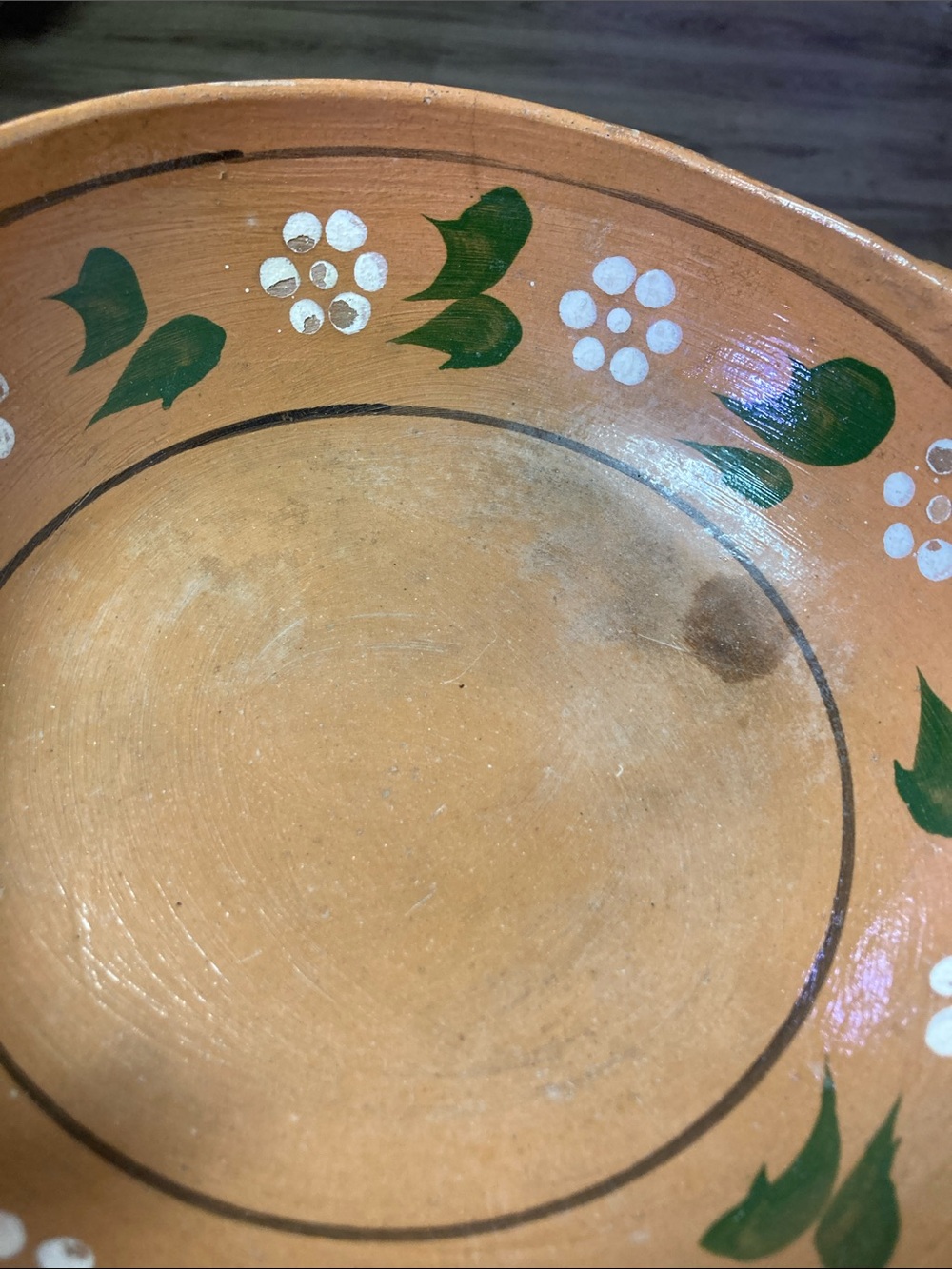 Hand Crafted Terracotta Serving Bowl with Green and White Floral Motif - Picture 2 of 8